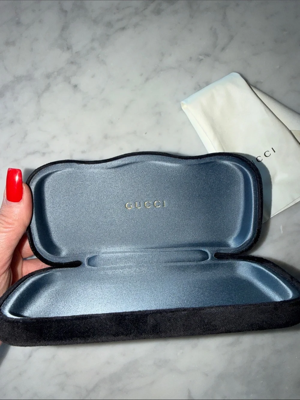 Gucci Black Eyewear Case with Cream Branded Cloth